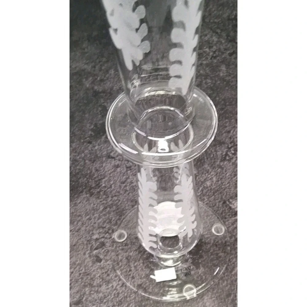 Pottery Barn Set of (2) Etched Glass Taper Candle Holders 13 Inches Tall NWT